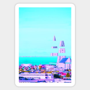 Reykjavik Iceland Hallgrimskirkja Cathedral Vaporwave Glitch Art Sticker